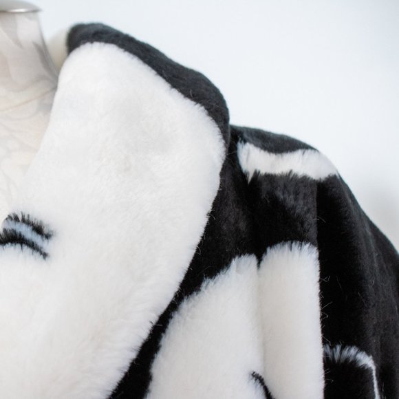 Vintage 80s L Faux Fur Faces Print Wrap Midi Coat - Picture 15 of 16